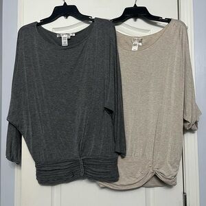 Max Studio Charcoal and Beige 3/4 Sleeve Tops